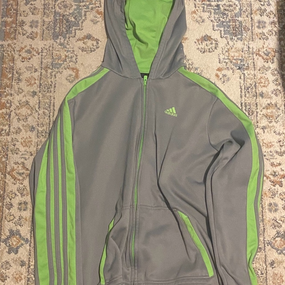 Adidas Gray and Green Hooded Jacket